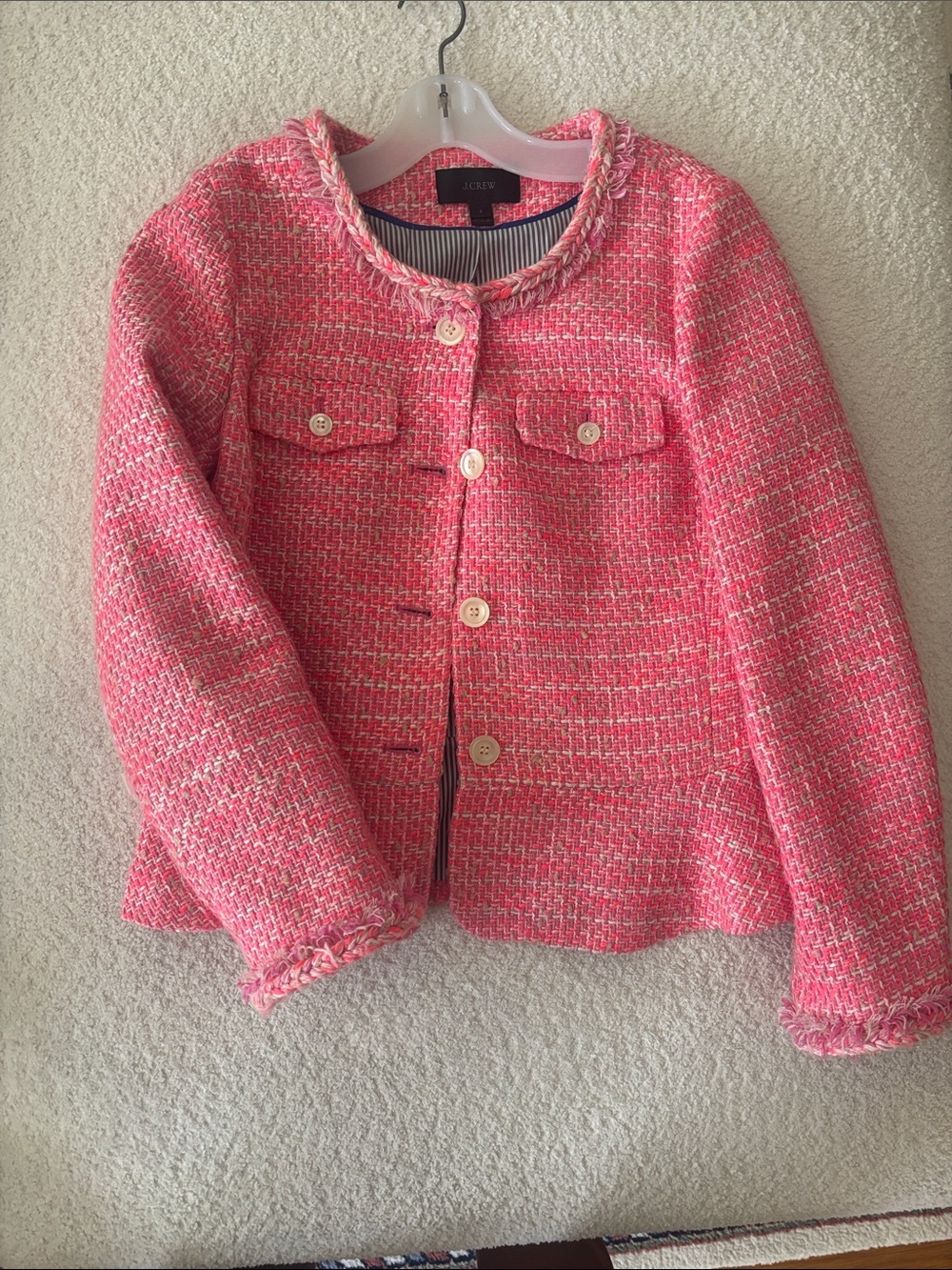 J. Crew Pink Tweed Girls' Blazer with Cream Buttons